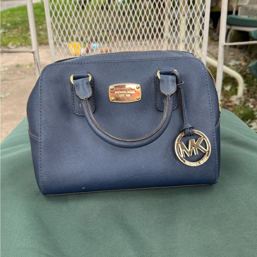 Michael Kors Dark Blue Satchel with Gold Accents
